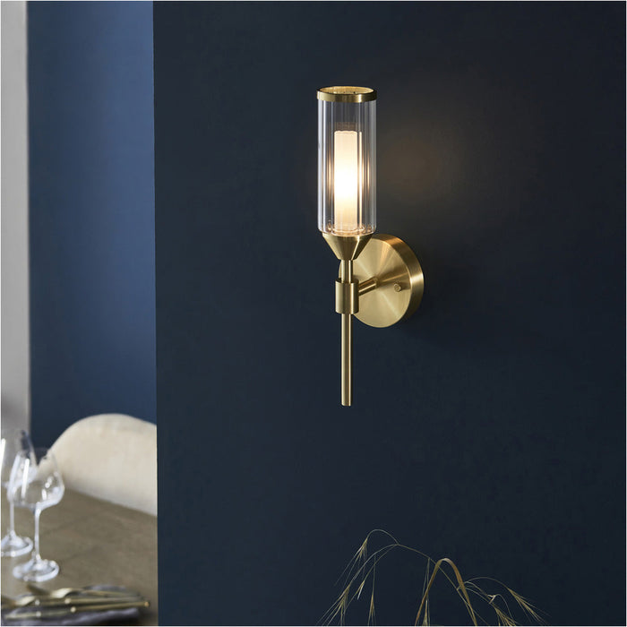 2 PACK Satin Brass Dimmable Wall Light - Ribed & Frosted Glass Shade - 3W LED G9 Candle Effect