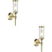 2 PACK Satin Brass Dimmable Wall Light - Ribed & Frosted Glass Shade - 3W LED G9 Candle Effect