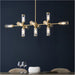 Hanging Ceiling Bar Pendant Light - 13x Ribbed Frosted Glass Shades - Satin Brass Linear Lamp