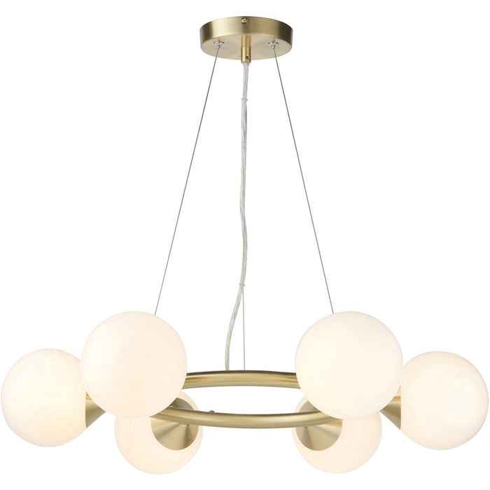 Multi Arm Hanging Ceiling Pendant Light - Satin Brass Plate & Gloss White Glass Shade - 6 x 3W LED G9