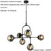 Multi Arm Ceiling Pendant & 2x Matching Wall Lights - Matt Black Frame Grey Tinted Glass Shade Set