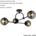 Semi Flush Low Ceiling Pendant & 2x Matching Wall Lights - Matt Black Frame Grey Tinted Glass Shade Set