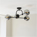 Semi Flush Low Ceiling Pendant & 2x Matching Wall Lights - Matt Black Frame Grey Tinted Glass Shade Set