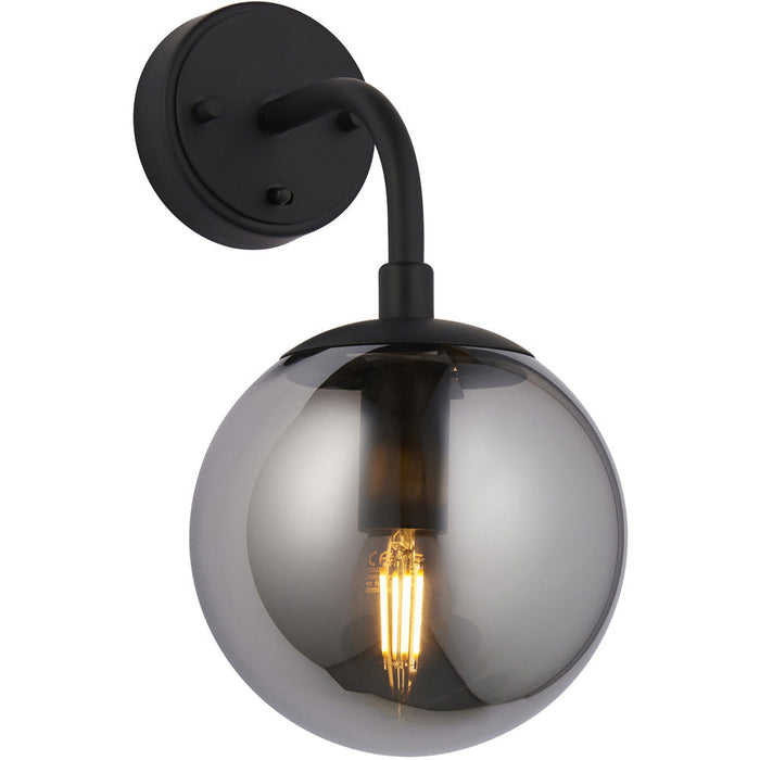 Semi Flush Low Ceiling Pendant & 2x Matching Wall Lights - Matt Black Frame Grey Tinted Glass Shade Set