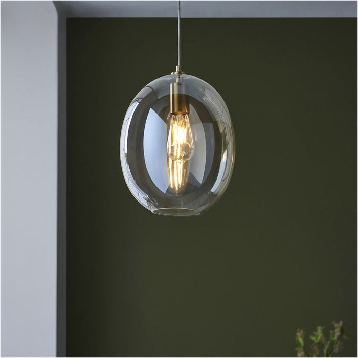 Hanging Ceiling Pendant Light - Satin Brass Plate & Champagne Lustre Glass - 10W LED E27