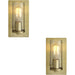 2 PACK Brass Hammered Dimmable Wall Light - Clear Textured Round Glass Shade - E27 Open bulb