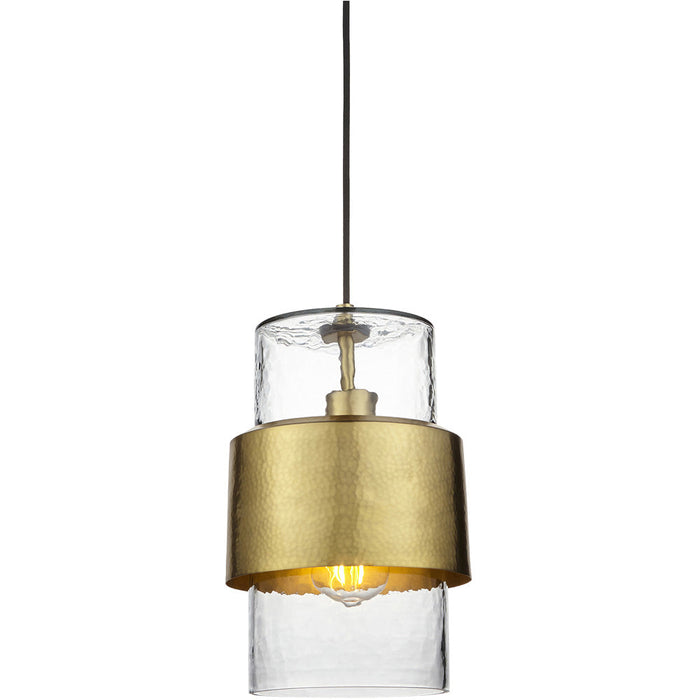 Hanging Ceiling Pendant Light - Hammered Brass Plate & Textured Clear Glass - 10W LED E27