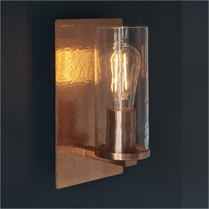 Single Hanging Ceiling Pendat & 2x Matching Wall Lights - Copper Hammered Dimmable Set