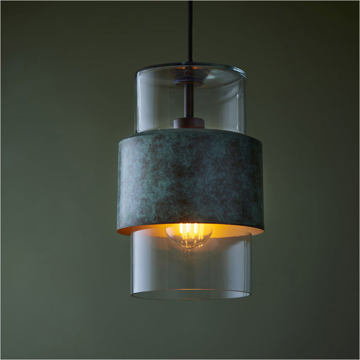 2 PACK Hanging Ceiling Pendant Light - Verdigris Bronze Plate & Clear Glass - 10W LED E27