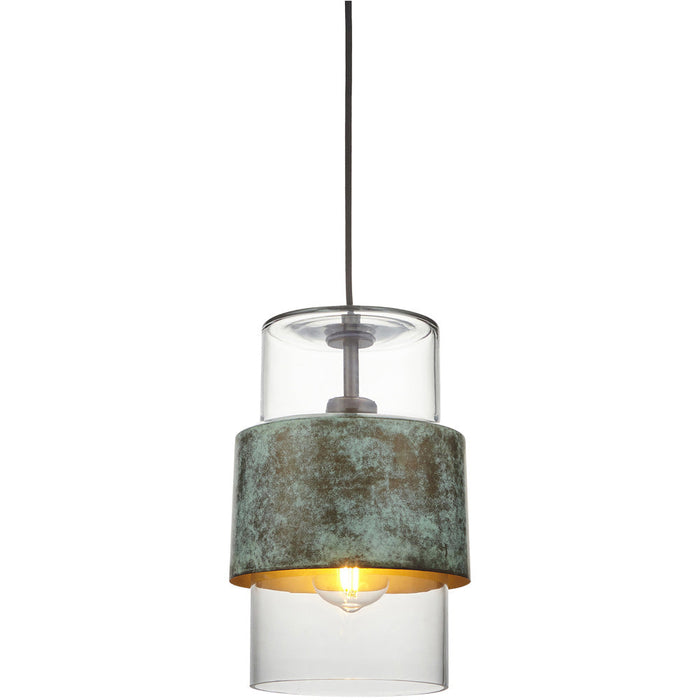 Single Hanging Ceiling Pendat & 2x Matching Wall Lights - Verdigris Hammered Dimmable Set