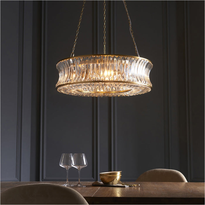 Hanging Ceiling Pendant Light - Warm Brass Plate With Crystal And Clear Glass - 6 X 6W LED E14