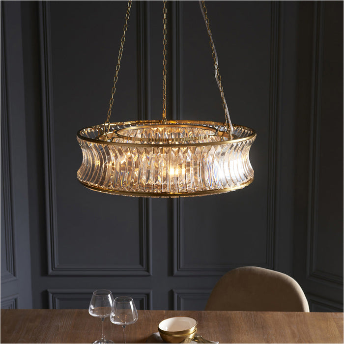 Hanging Ceiling Pendant Light - Warm Brass Plate With Crystal And Clear Glass - 6 X 6W LED E14