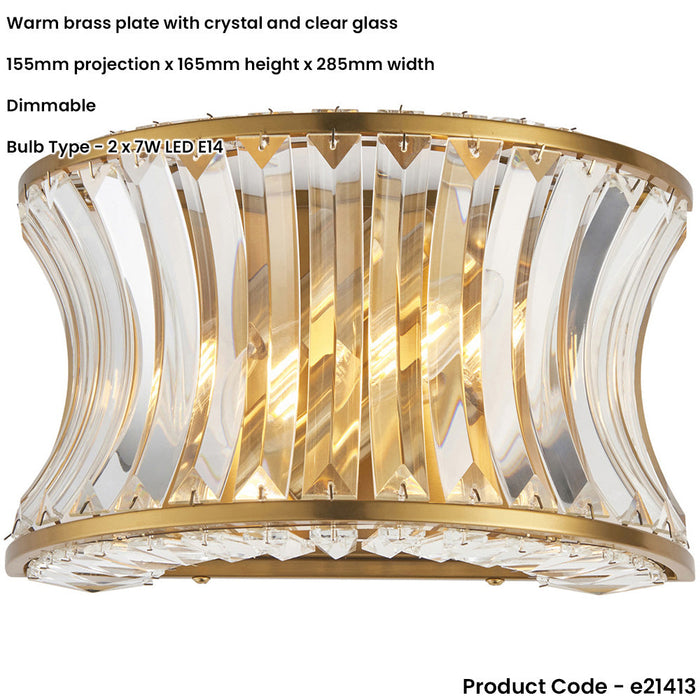 6 Light Hanging Ceiling Pendant & 2x Matching Wall Lights - Crystal Clear Glass Brass Edge Concave Dimmable Set