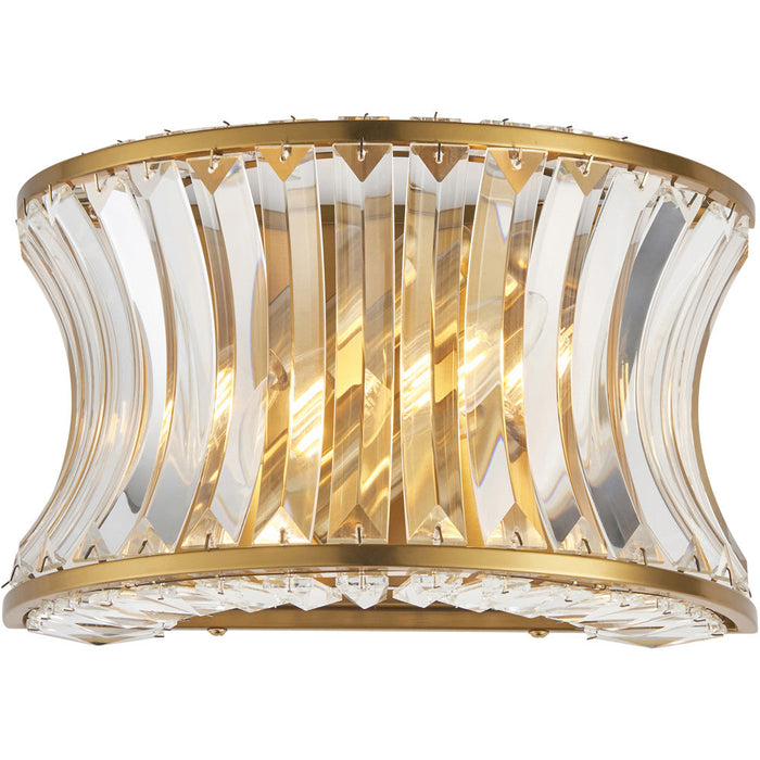 Glass Dimmable Wall Light - Concave Effect Clear Crystals - Warm Brass Edge