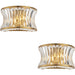 2 PACK Glass Dimmable Wall Light - Concave Effect Clear Crystals - Warm Brass Edge