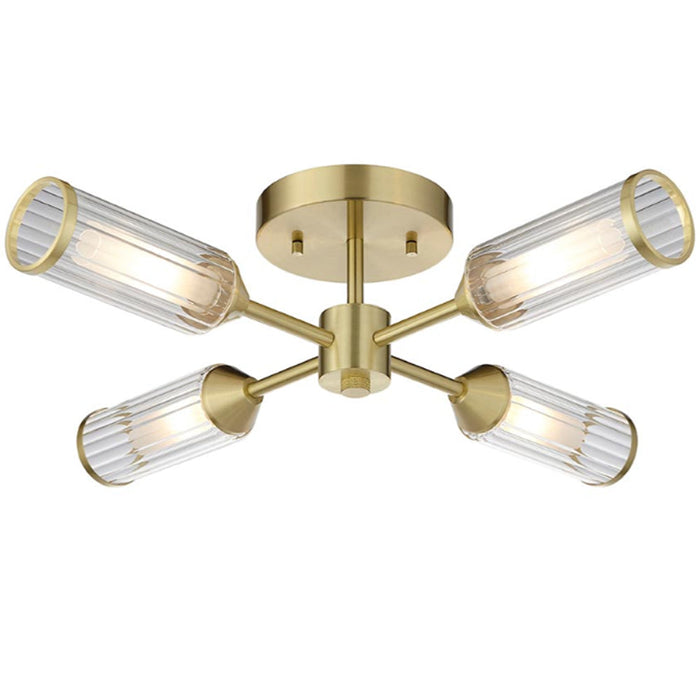 Satin Brass Semi Flush Low Ceiling Light - Clear Frosted Glass Shade - 4x 3W LED G9