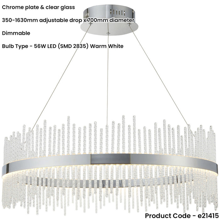 Hanging Ceiling Pendant Light - Chrome Plate & Clear Glass - 56W LED (Smd 2835) Warm White