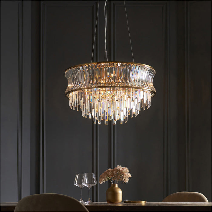 Hanging Ceiling Pendant Light - Warm Brass Plate With Crystal And Clear Glass - 9 X 6W LED E14