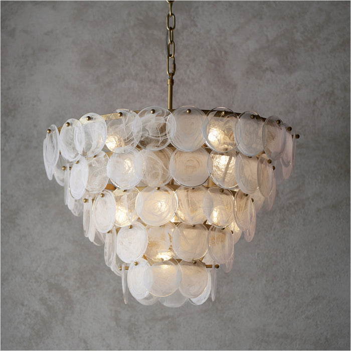 Hanging Ceiling Pendant Light - Antique Gold Paint With White & Clear Glass - 9 X 6W LED E14