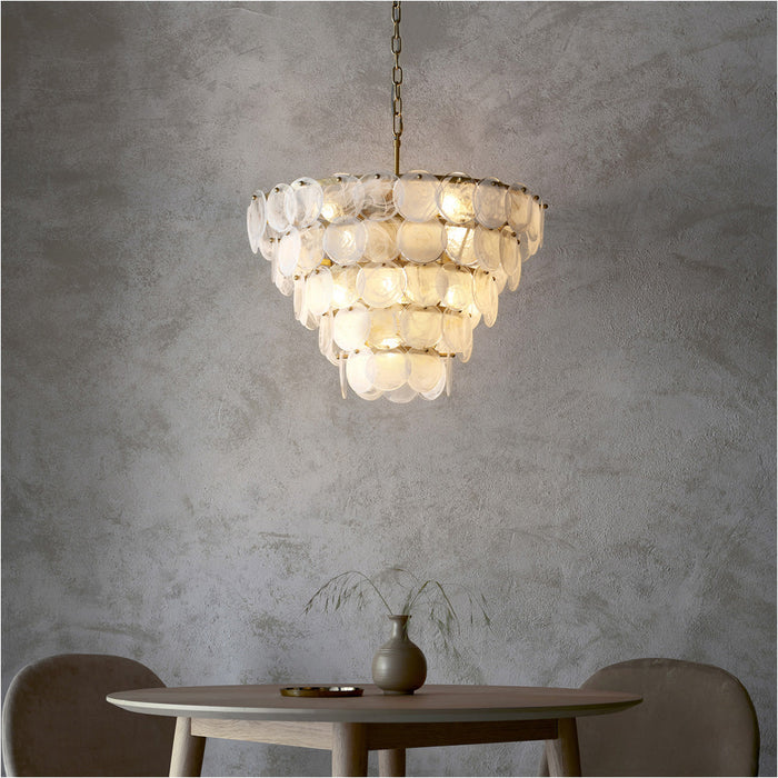 Hanging Ceiling Pendant Light - Antique Gold Paint With White & Clear Glass - 9 X 6W LED E14