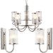 5 Light Hanging Ceiling Pendant & 2x Matching Wall Lights - Bright Nickel Frame Clear Ribbed Bubble Glass Shades