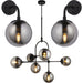 Multi Arm Ceiling Pendant & 2x Matching Wall Lights - Matt Black Frame Grey Tinted Glass Shade Set