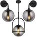 Single Hanging Ceiling Pendat & 2x Matching Wall Lights - Matt Black Frame Grey Tinted Glass Shade Set