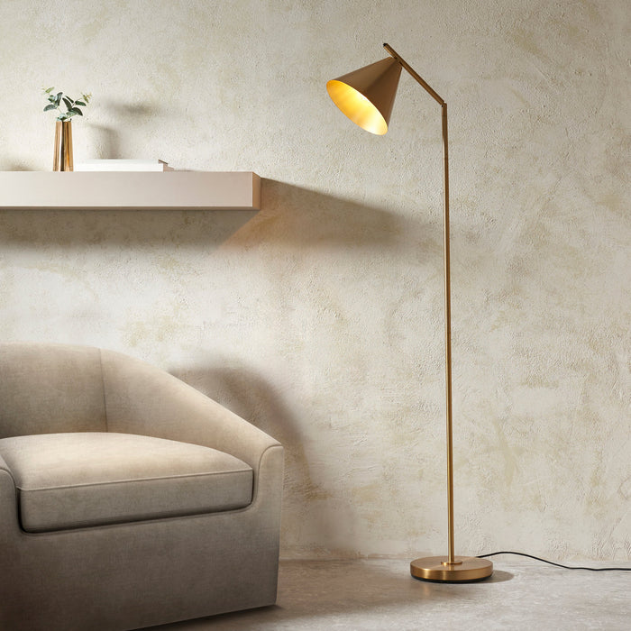 1580mm Tall Floor Lamp - Warm antique brass plate - Modern Metal Shade - 10W LED E27