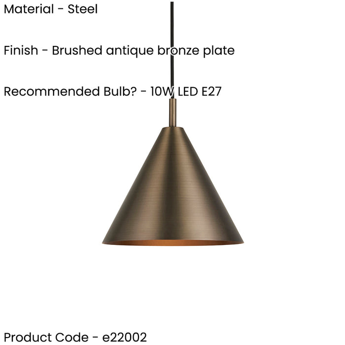 Hanging Ceiling Pendant Light - Brushed antique bronze plate - 10W LED E27