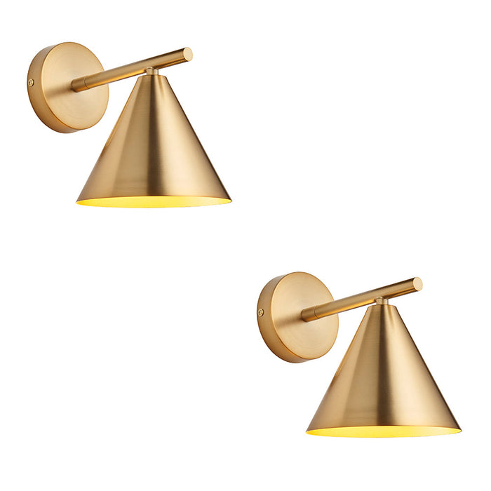 2 PACK Dimmable Wall Light - Warm antique brass plate - Modern Metal Shade Sconce
