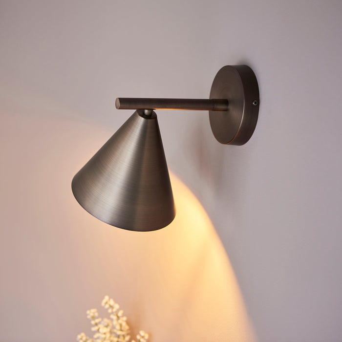 Dimmable Wall Light - Brushed antique bronze plate - Modern Metal Shade Sconce