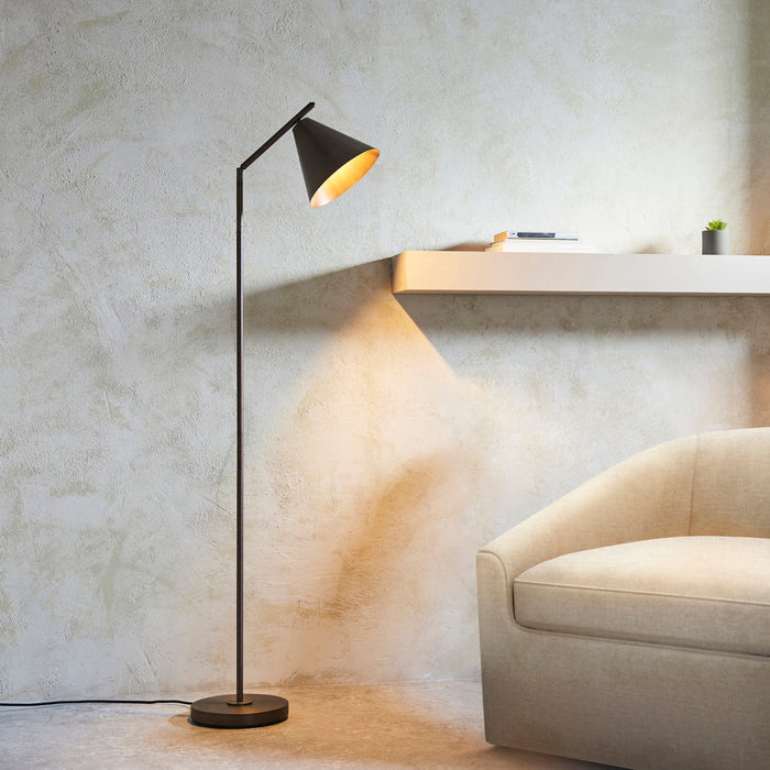 1580mm Tall Floor Lamp - Brushed antique bronze plate - Modern Metal Shade - 10W LED E27