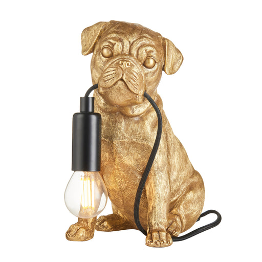 Vintage Gold Pug Puppy Table Lamp - Cute Dog Bedside Dog Table Light - 7W LED E14