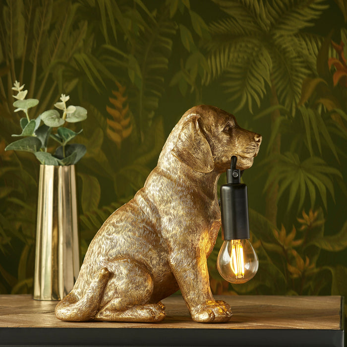 2 PACK Vintage Gold Labrador Puppy Table Lamp - Cute Dog Bedside Dog Table Light - 7W LED E14