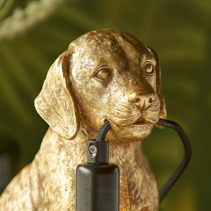 2 PACK Vintage Gold Labrador Puppy Table Lamp - Cute Dog Bedside Dog Table Light - 7W LED E14