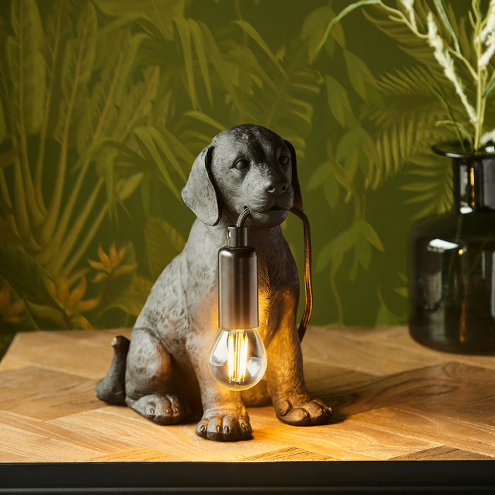2 PACK Matt Black Labrador Puppy Table Lamp - Cute Dog Bedside Dog Table Light - 7W LED E14