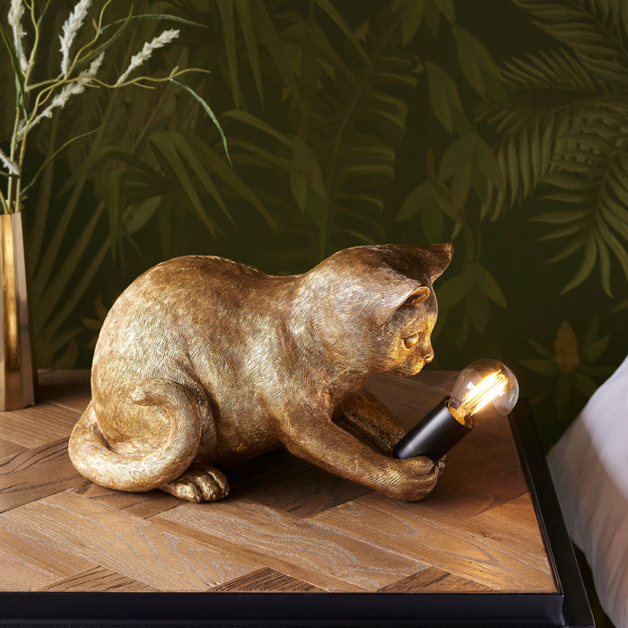2 PACK Vintage Gold Kitten Table Lamp - Cute Dog Bedside Cat Table Light - 7W LED E14