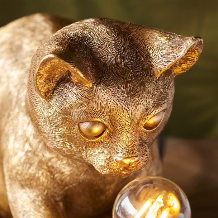 Vintage Gold Kitten Table Lamp - Cute Dog Bedside Cat Table Light - 7W LED E14