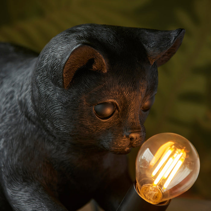 Matt Black Kitten Table Lamp - Cute Dog Bedside Cat Table Light - 7W LED E14