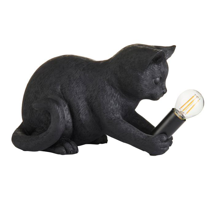 Matt Black Kitten Table Lamp - Cute Dog Bedside Cat Table Light - 7W LED E14
