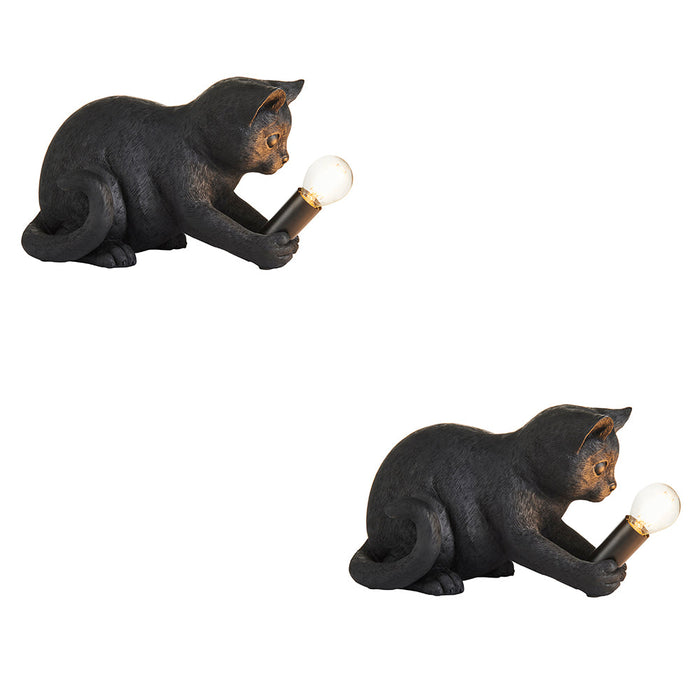 2 PACK Matt Black Kitten Table Lamp - Cute Dog Bedside Cat Table Light - 7W LED E14