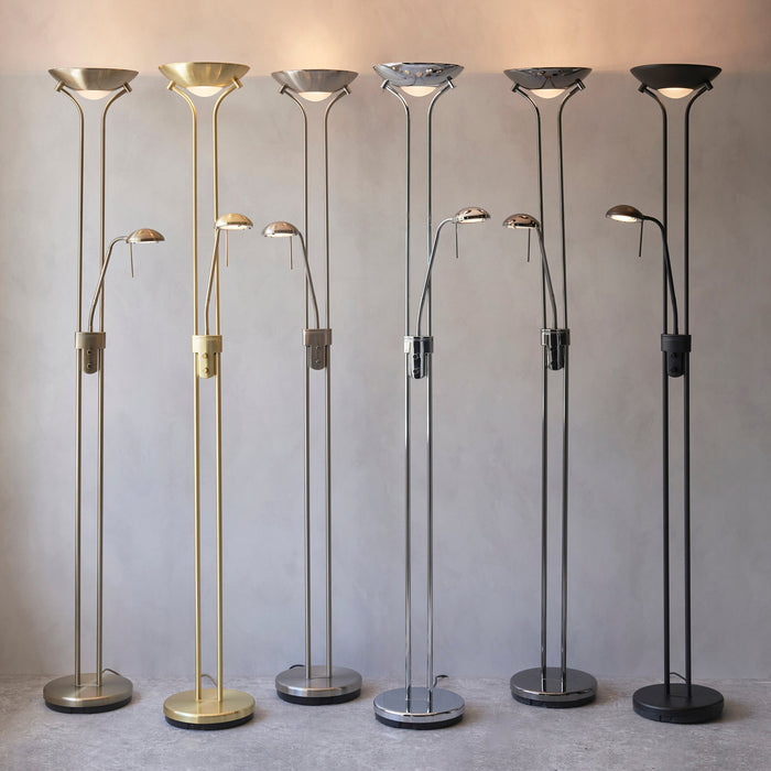 1800mm Tall Mother & Child Floor Lamp - Matt black & opal glass - 230W R7s (117mm) & 33W G9