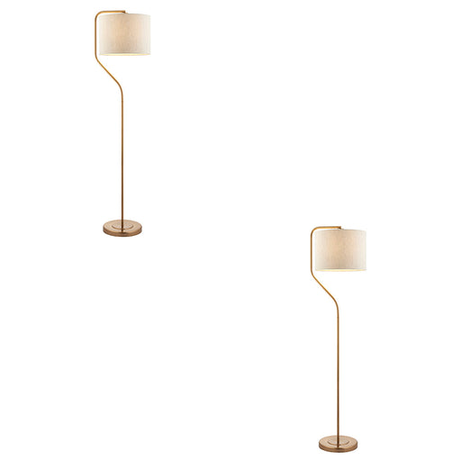 2 PACK 1550mm Tall Floor Lamp - Brushed aged brass plate & natural linen Shade - 10W LED E27