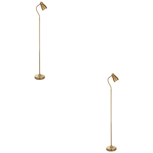 2 PACK 1630mm Tall Floor Lamp - Brushed aged brass plate Shade - Adjustable Head - 7W LED GU10