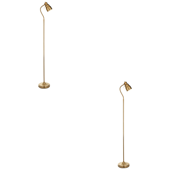 2 PACK 1630mm Tall Floor Lamp - Brushed aged brass plate Shade - Adjustable Head - 7W LED GU10