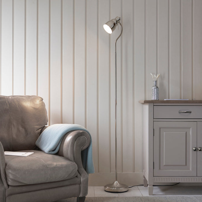 2 PACK 1630mm Tall Floor Lamp - Bright nickel plate Shade - Adjustable Head - 7W LED GU10