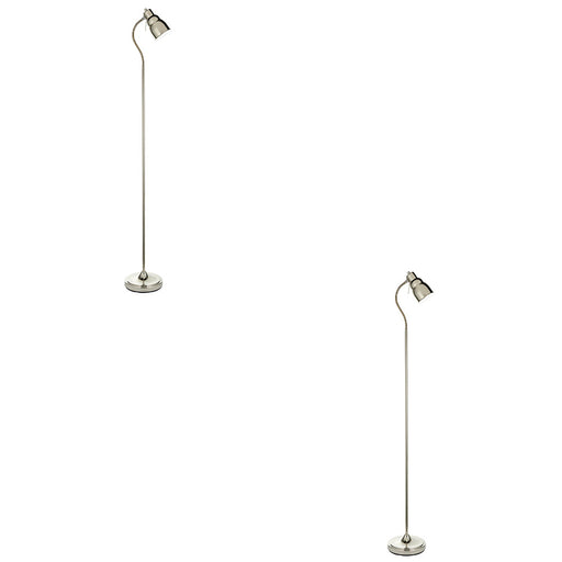 2 PACK 1630mm Tall Floor Lamp - Bright nickel plate Shade - Adjustable Head - 7W LED GU10