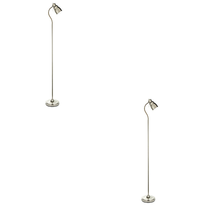 2 PACK 1630mm Tall Floor Lamp - Bright nickel plate Shade - Adjustable Head - 7W LED GU10