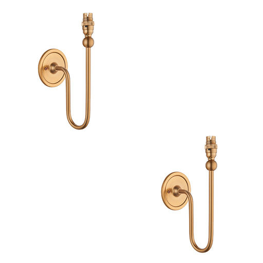 2 PACK Dimmable Wall Light - Brushed aged brass plate - Elegant Curved Arm Sconce - 7W B22 LED