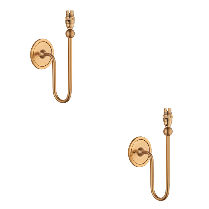 2 PACK Dimmable Wall Light - Brushed aged brass plate - Elegant Curved Arm Sconce - 7W B22 LED